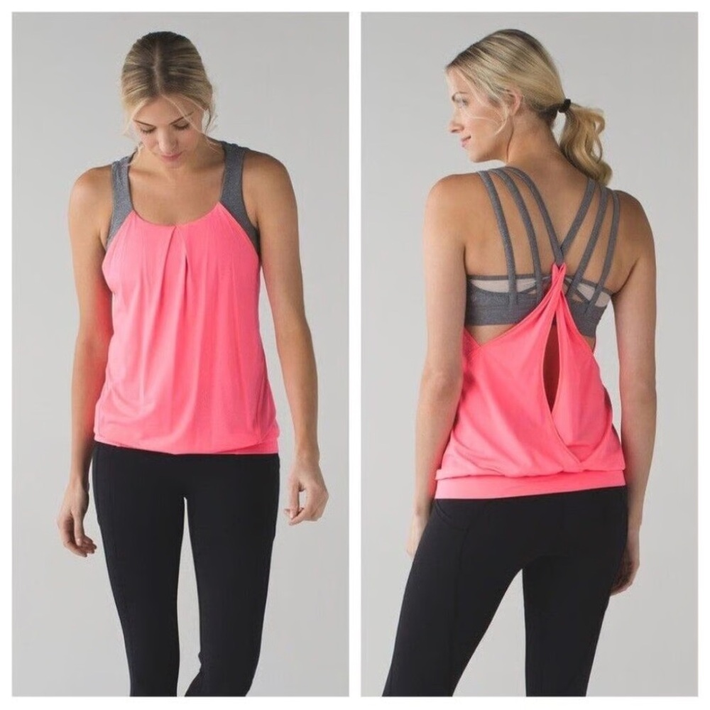 ☑️Size 6 pink lululemon tank top with grey bra attached